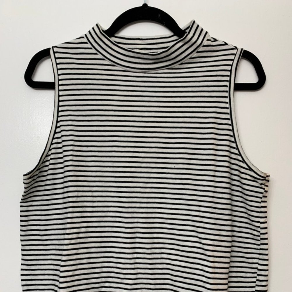 Striped Mock Neck Sleeveless Blouse